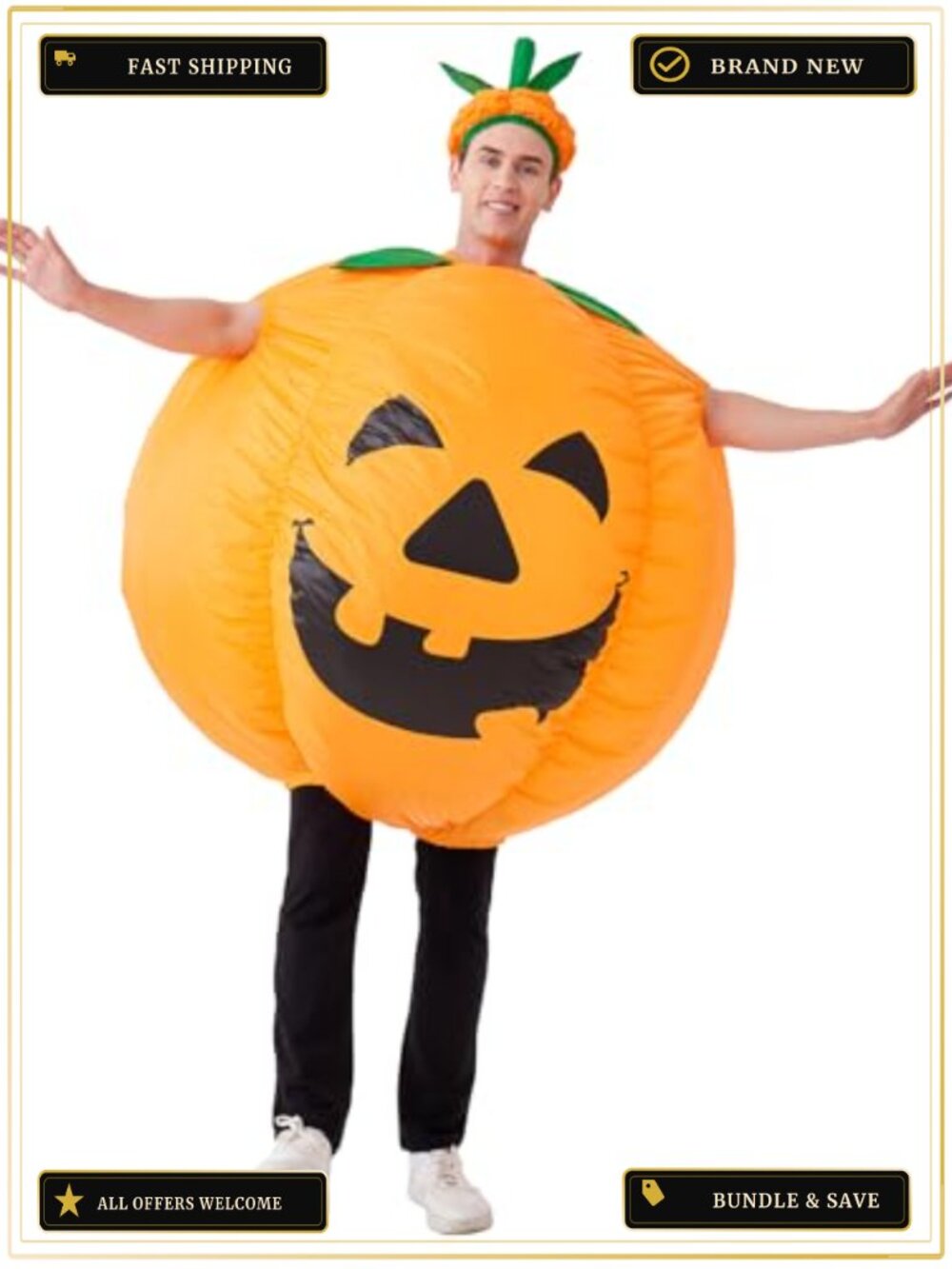 Adult Inflatable Pumpkin Costume Blow Up Jumpsuit Plus Size Halloween
